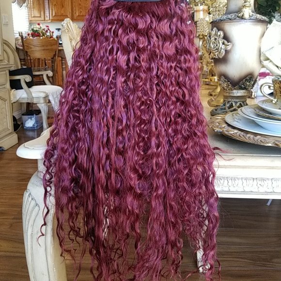 Ombre Black Burgundy Curly Lace Front Wig main image 2